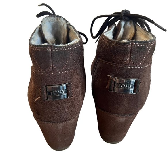 Toms Shearling Lined Lace Up Wedge Booties Brown Size 7.5 - Picture 8 of 9